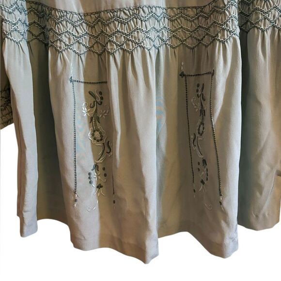 Calypso St. Barth Dadra Sage Silk Green Embroidered Elegant Embroidered Dress S - Picture 3 of 9